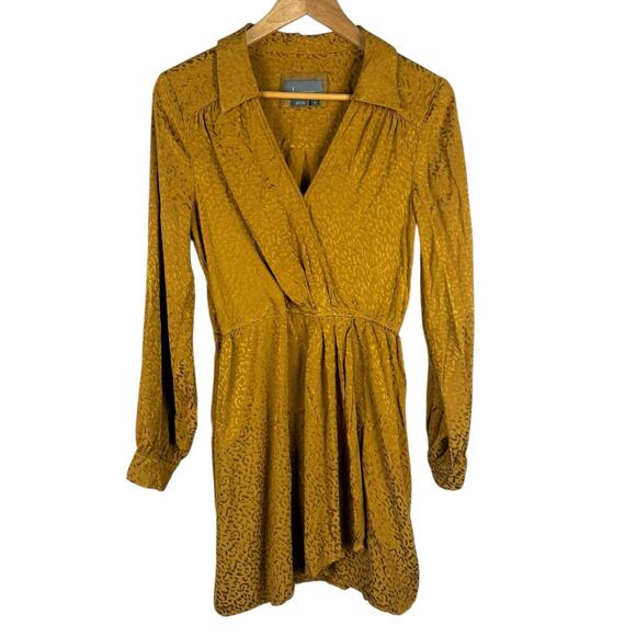 Anthropologie Long-Sleeve Mini Dress Leopard Print Gold Size Medium‎ - Picture 3 of 10